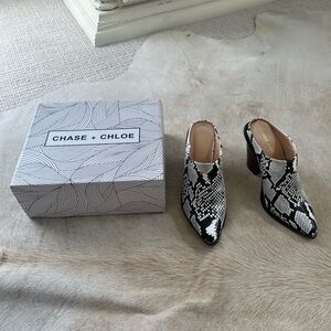 Snakeskin mules size 6